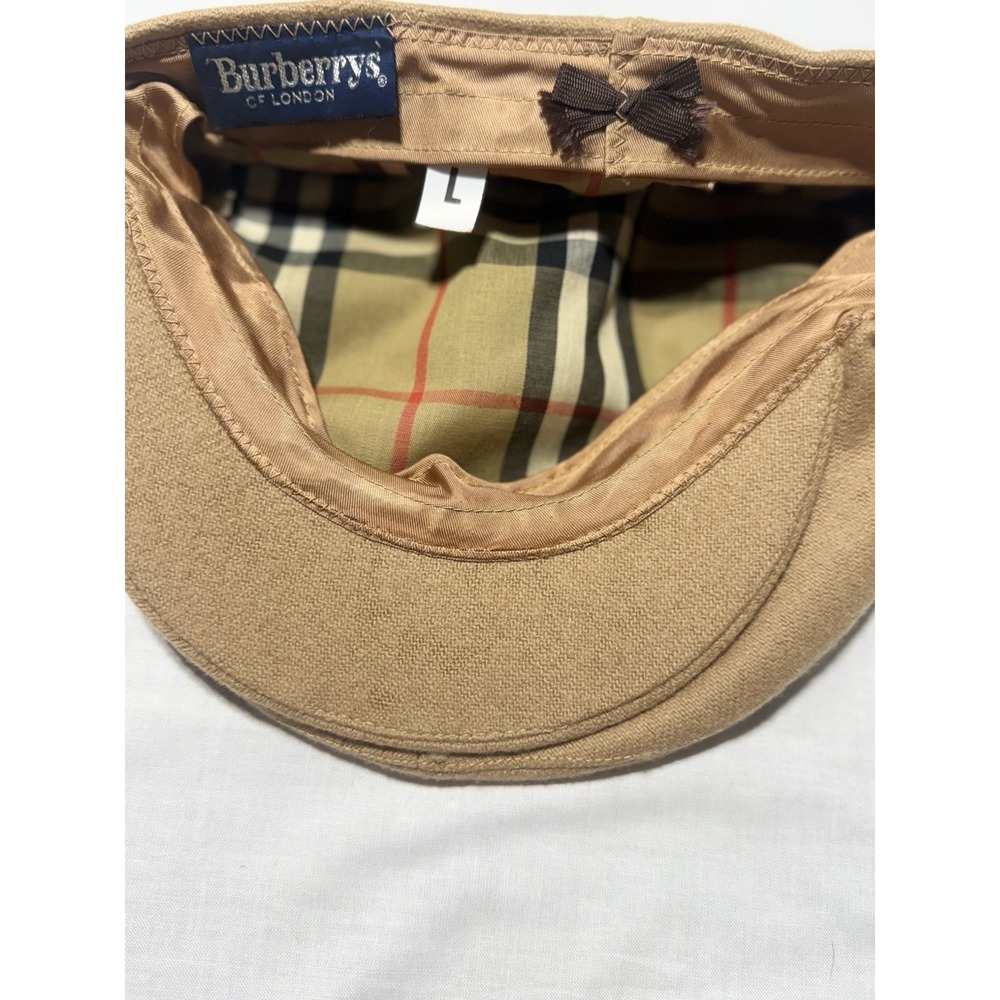Vintage Burberrys of London Flat Cap Hat Large Tan Wool Nova Check Lining Flaws - Picture 5 of 8